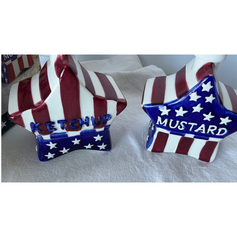 Boston Warehouse Vintage Americana Star Ketchup Mustard‎ Pump Dispenser Set 1999